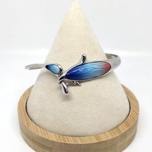 Vintage Franz Bangle Bracelet Pericline Butterfly Wing Ombre Blue Red Hinged